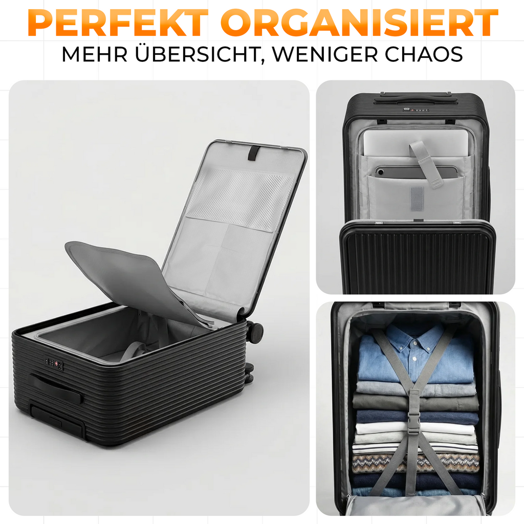 20 Zoll Aluminium Trolley Koffer mit Laptopfach, TSA Schloss & 4 Rollen