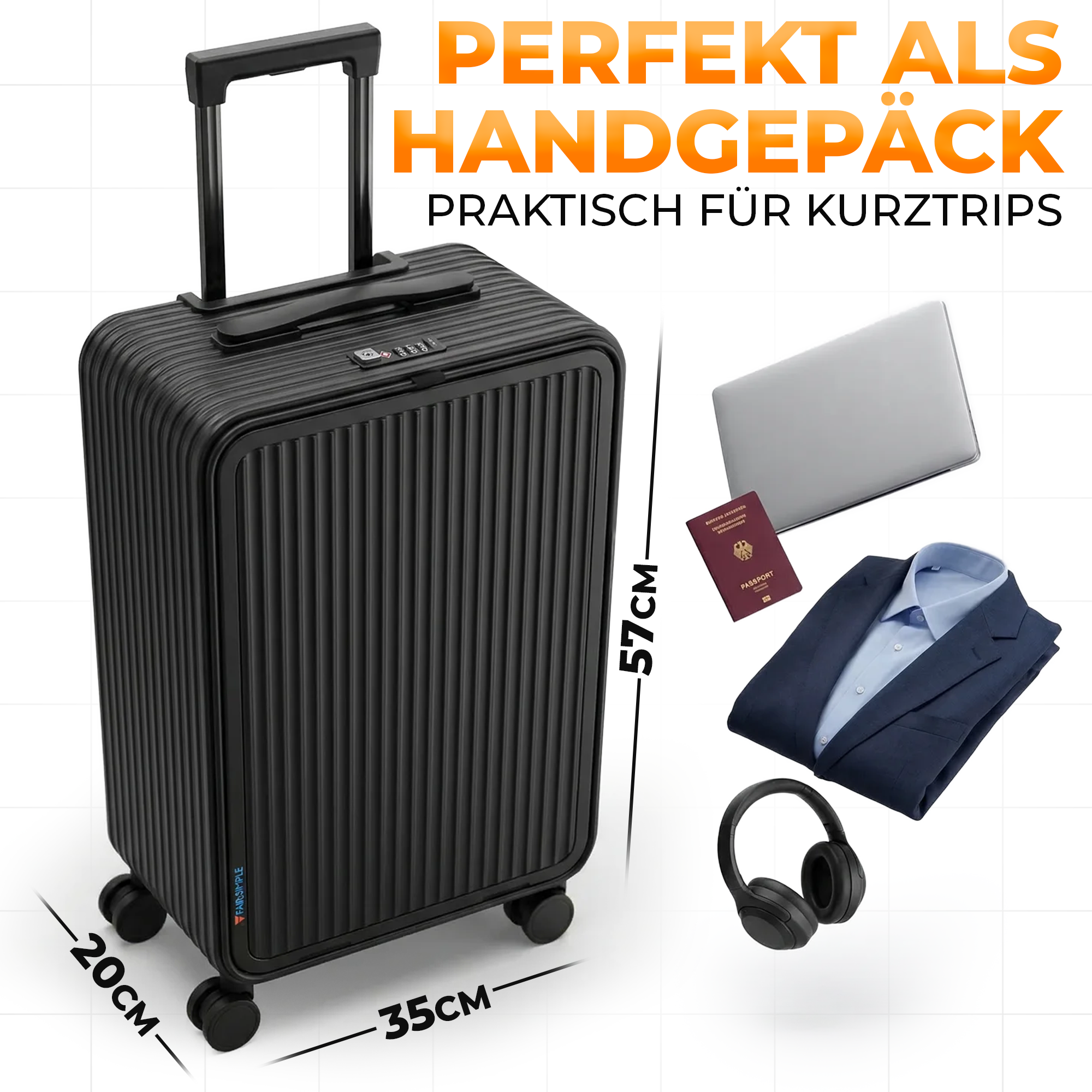 20 Zoll Alu Aluminium Trolley Koffer mit Laptopfach, TSA Schloss & 4 Rollen