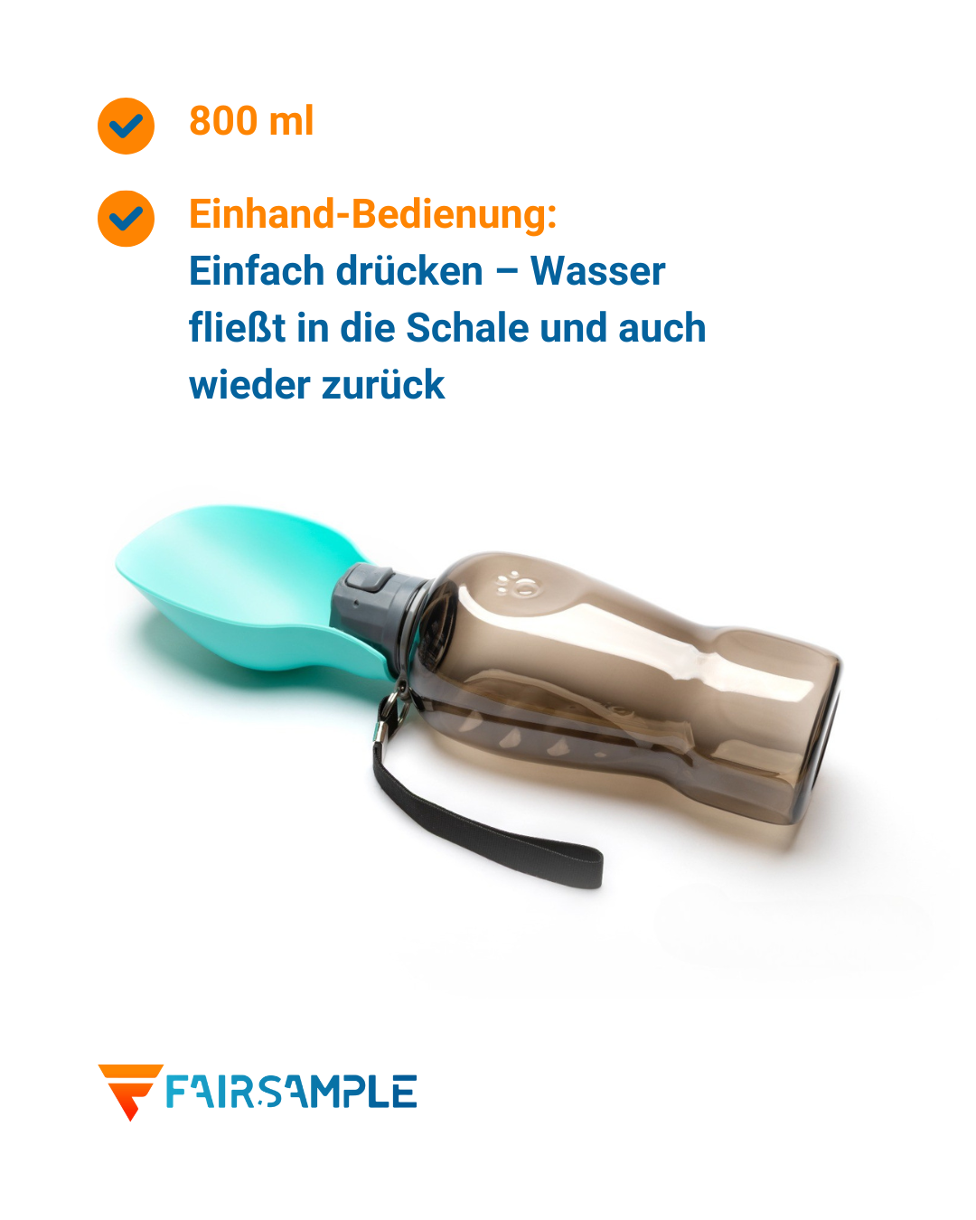 800 ml Tragbare Hundewasserflasche – Auslaufsicher & mit Trinknapf für unterwegs