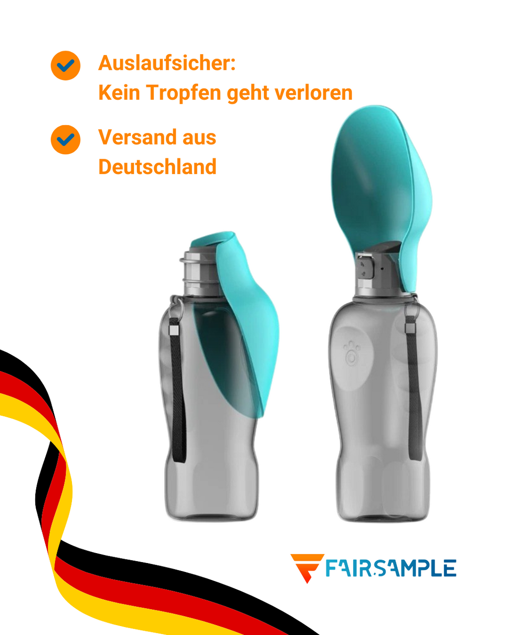 800 ml Tragbare Hundewasserflasche – Auslaufsicher & mit Trinknapf für unterwegs