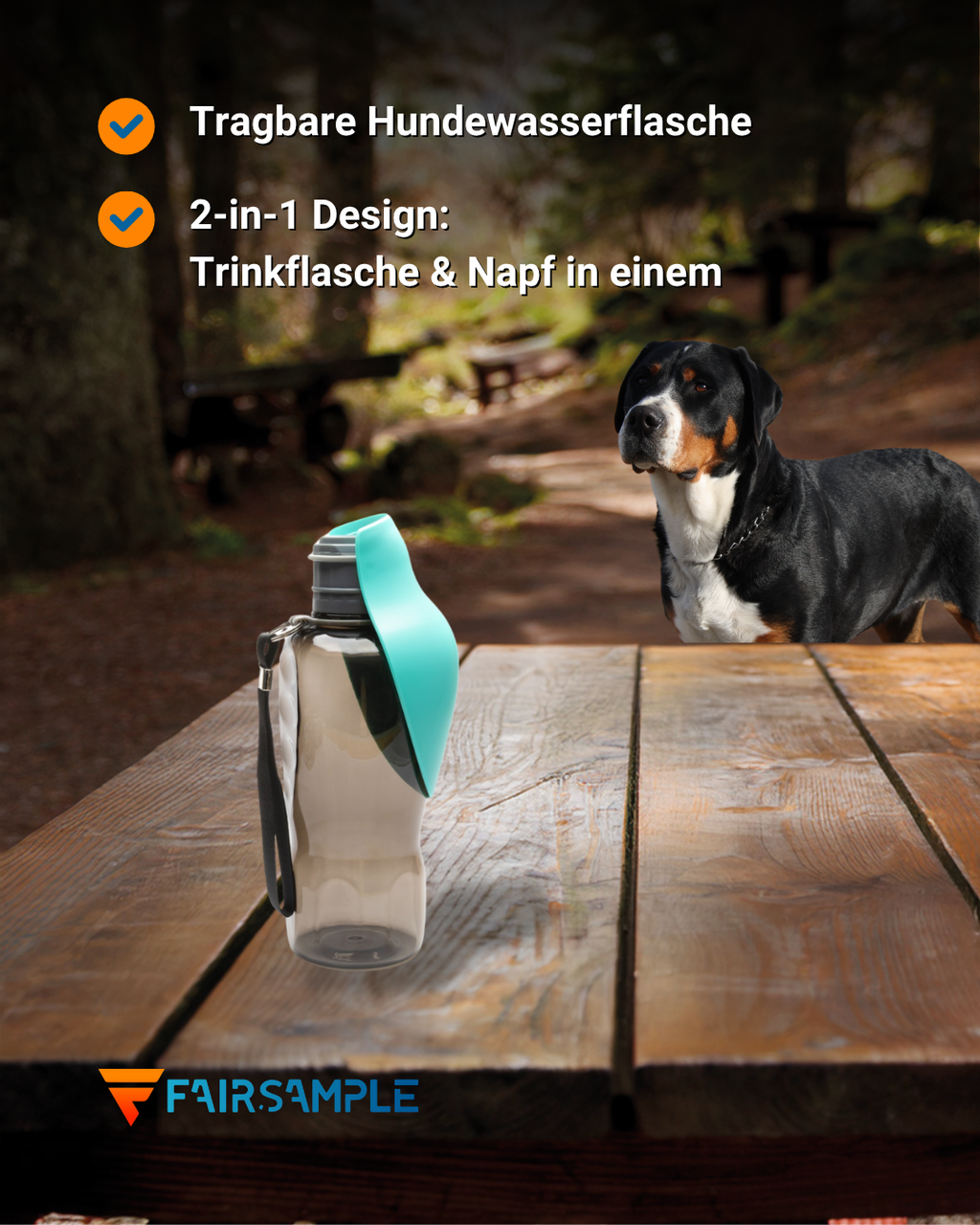 800 ml Tragbare Hundewasserflasche – Auslaufsicher & mit Trinknapf für unterwegs