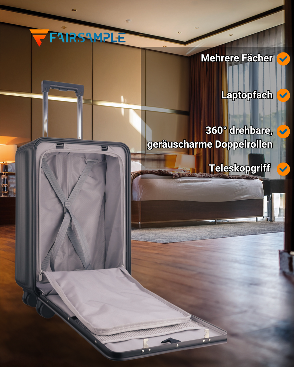 20 Zoll Alu Aluminium Trolley Koffer mit Laptopfach, TSA Schloss & 4 Rollen