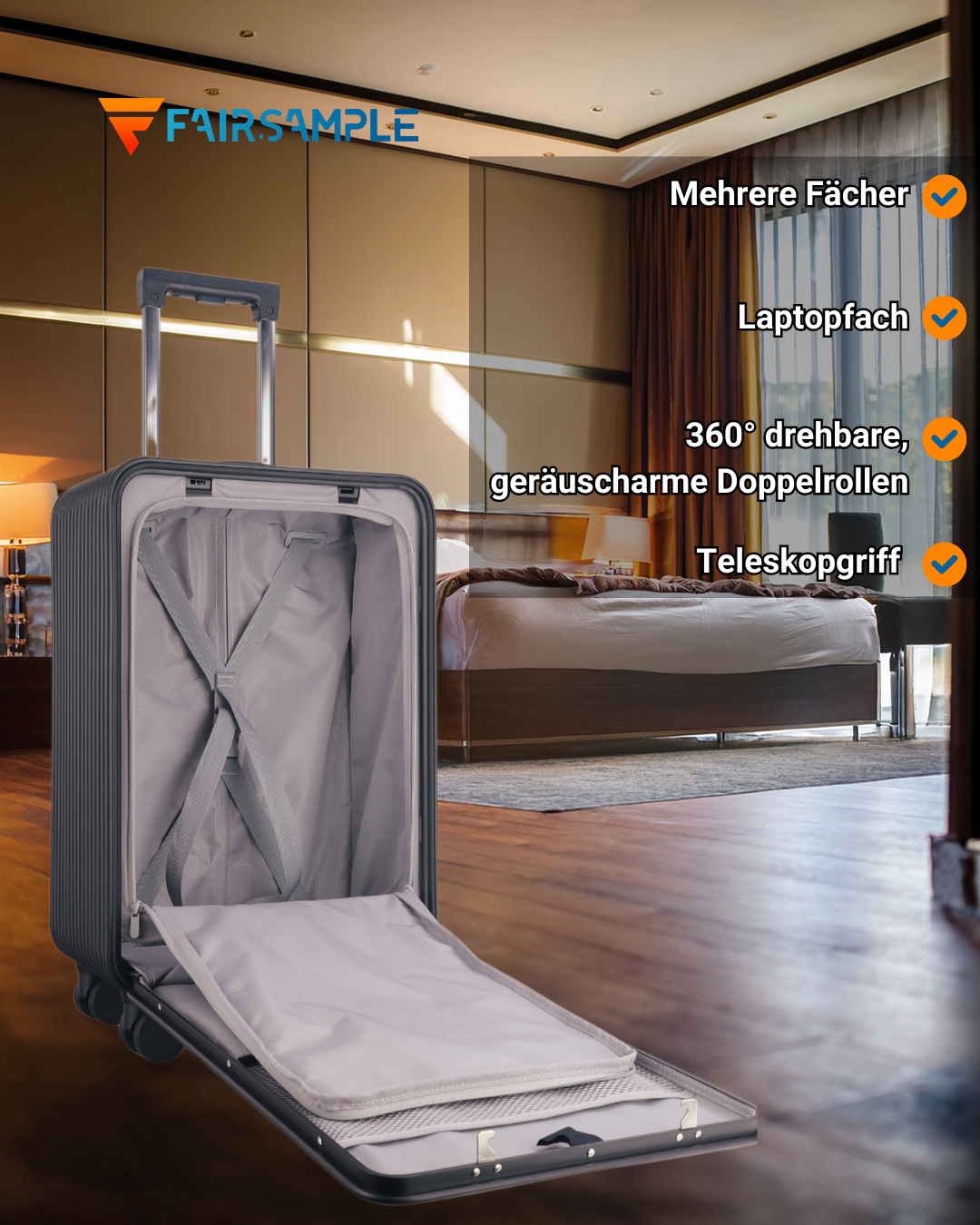 20 Zoll Alu Aluminium Trolley Koffer mit Laptopfach, TSA Schloss & 4 Rollen