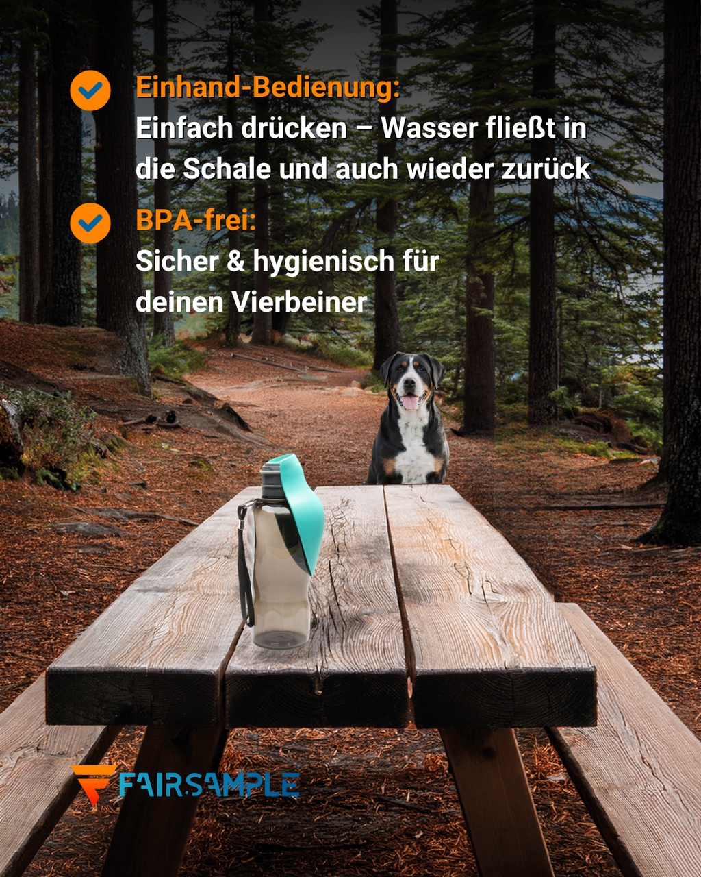 800 ml Tragbare Hundewasserflasche – Auslaufsicher & mit Trinknapf für unterwegs